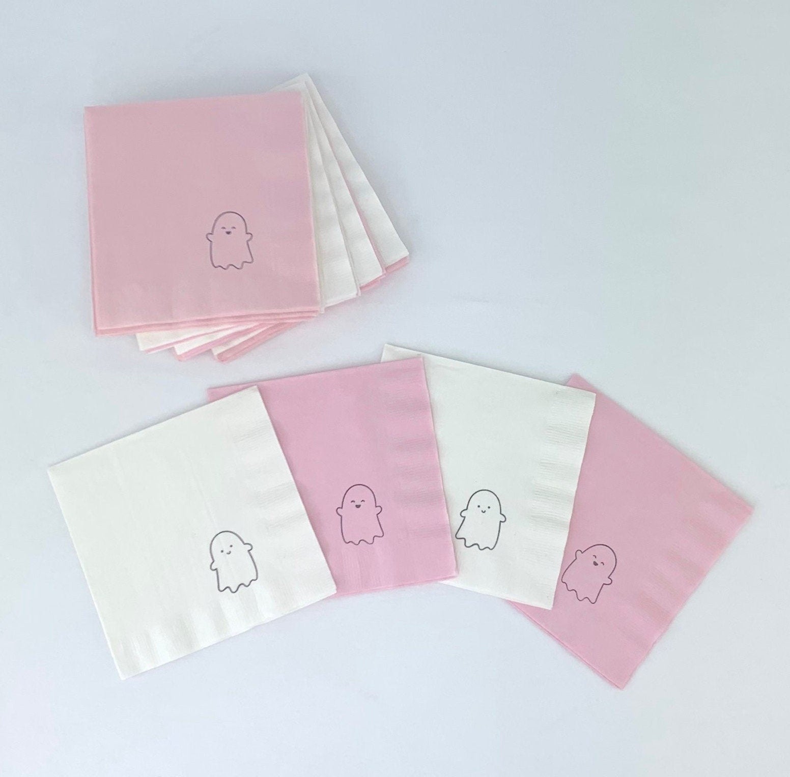 Pink & White Ghost Party Napkins 24ct - Stesha Party