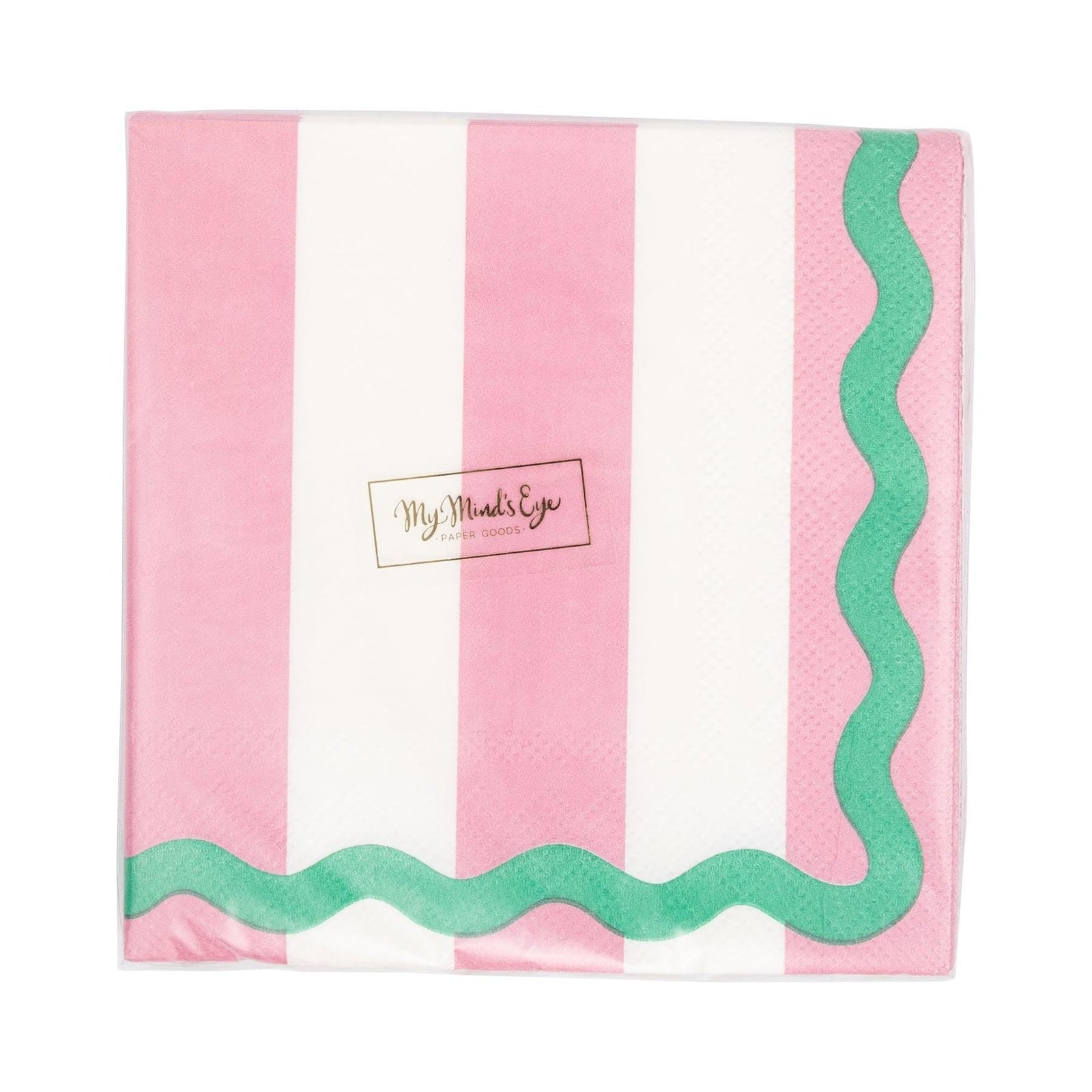 Pink, White & Green Striped Cocktail Napkins - Stesha Party