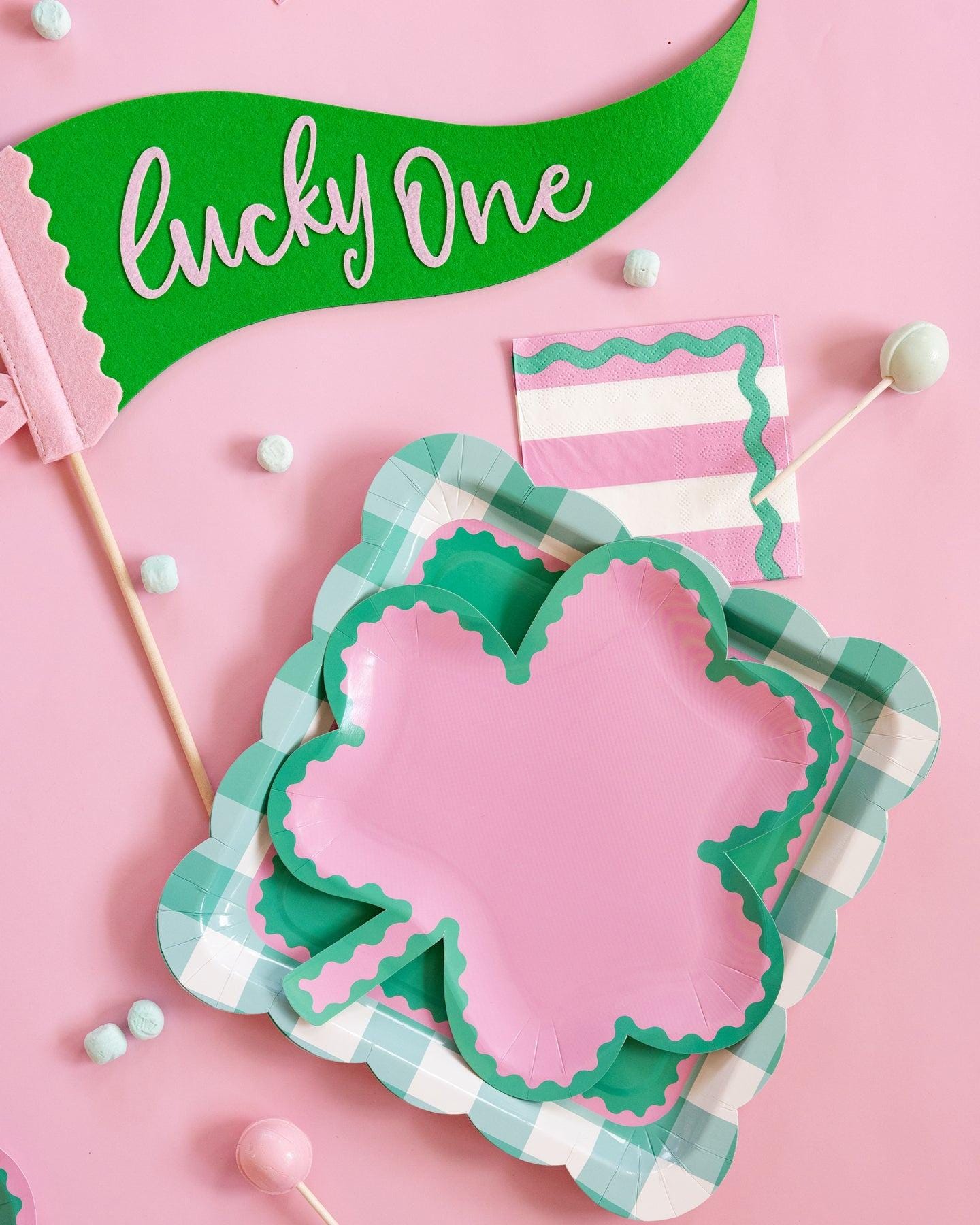 Pink, White & Green Striped Cocktail Napkins - Stesha Party