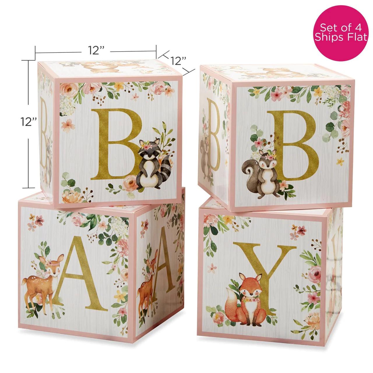 Pink Woodland Baby Block Boxes 4ct - Stesha Party