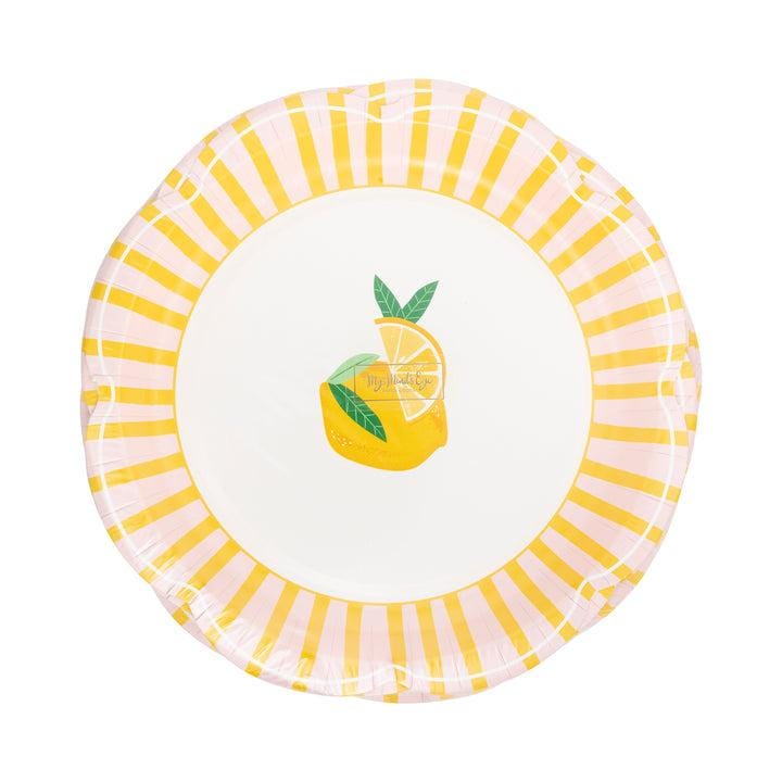 Pink Yellow Stripe Lemon Plates 8ct - Stesha Party