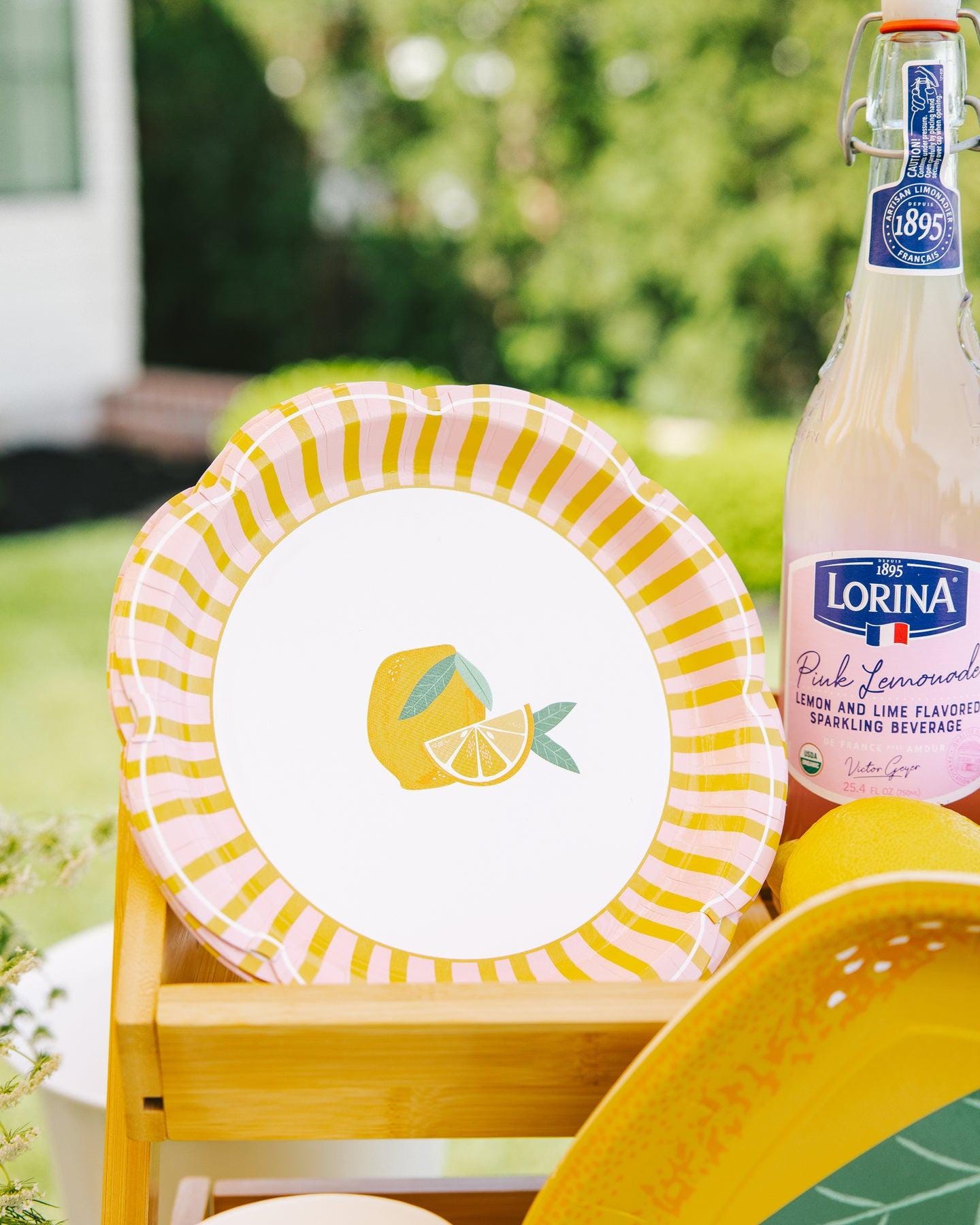 Pink Yellow Stripe Lemon Plates 8ct - Stesha Party