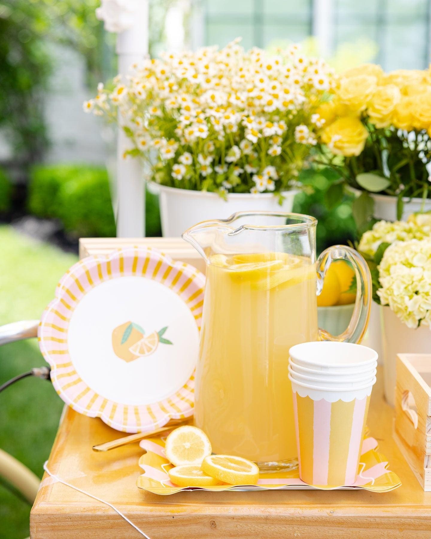 Pink Yellow Stripe Lemon Plates 8ct - Stesha Party