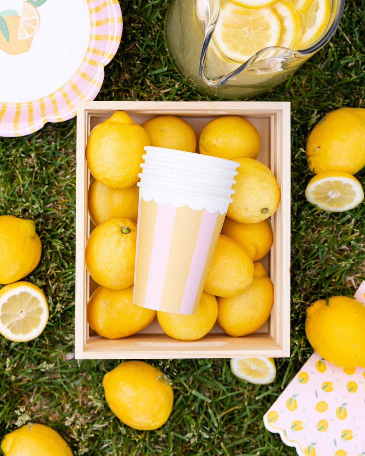 Pink Yellow Striped Cups 8ct - Stesha Party