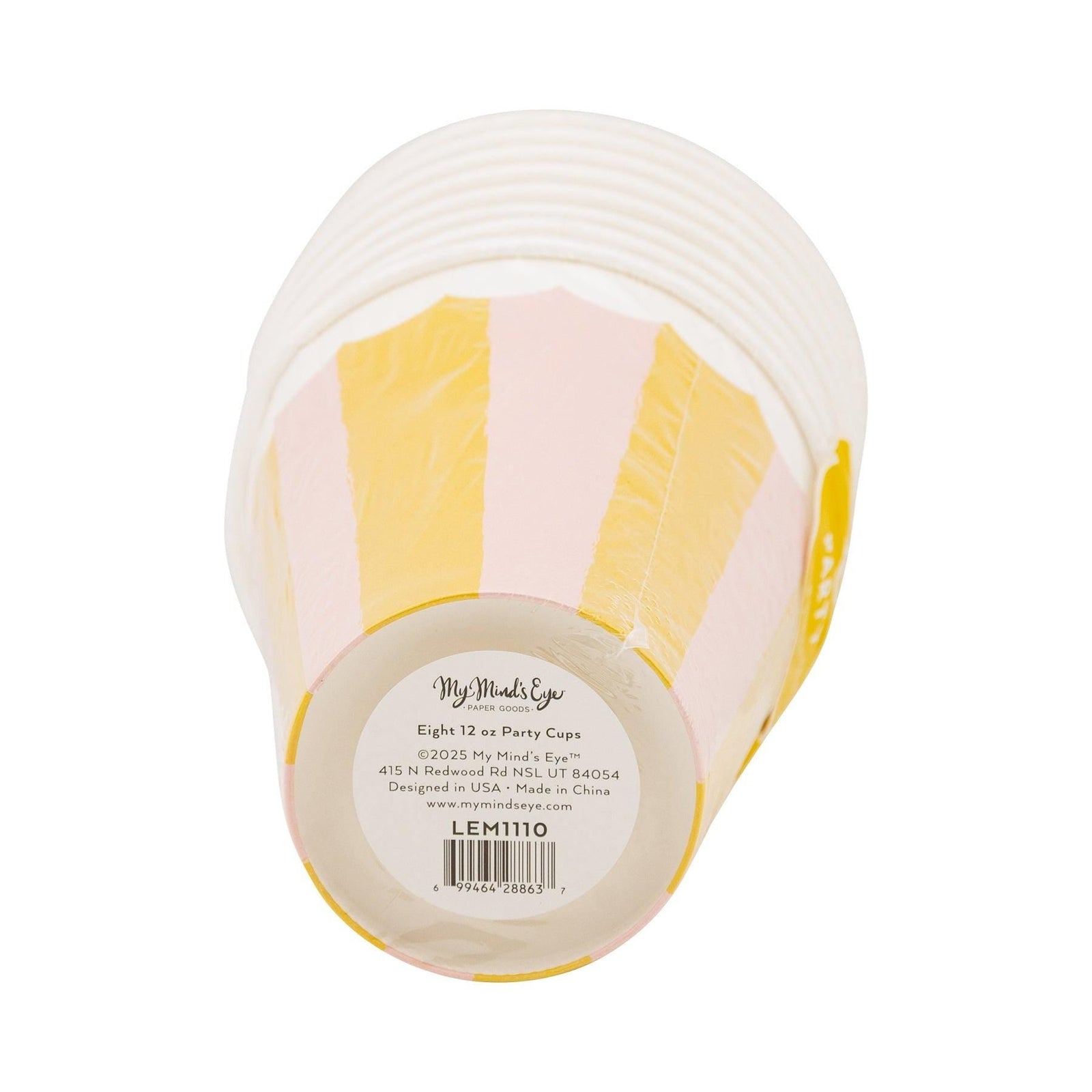 Pink Yellow Striped Cups 8ct - Stesha Party