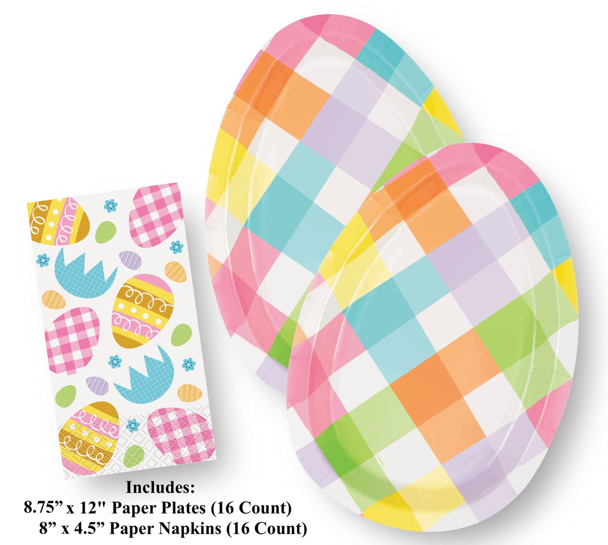 Plaid Easter Egg Plates & Napkin Set - Stesha Party
