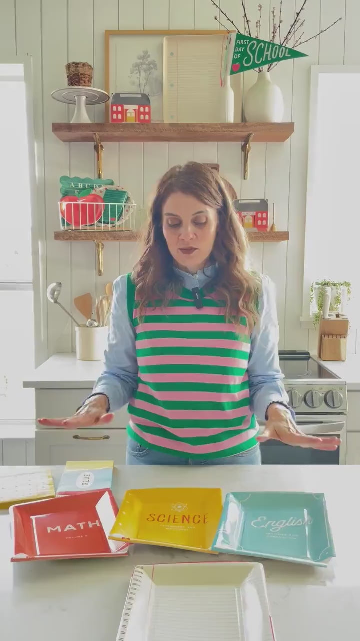 School Textbook Paper Plates 9ct Assorted Designs Disposable Back to School Teacher Appreciation Party Kindergarten First Day Preschool