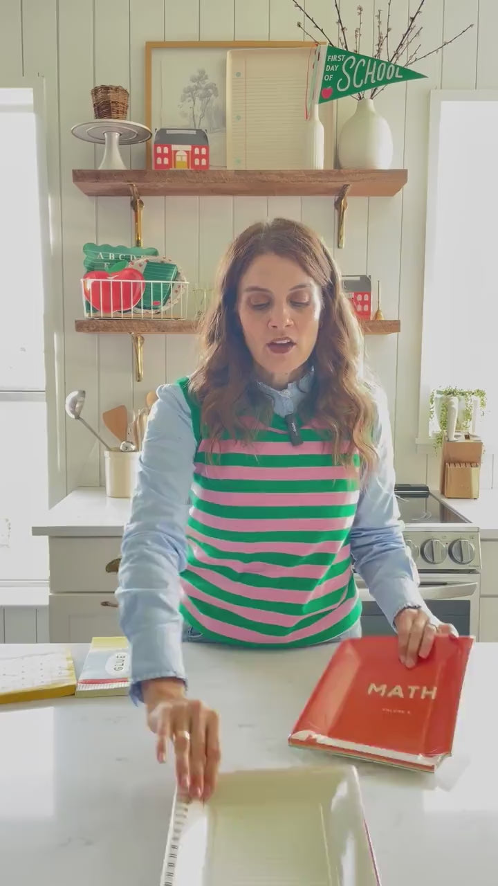 Notebook Paper Plates 8ct – Back to School Party Plates, Gold Foil Accents, Large Disposable Plates, School Theme Decor, Teacher Party