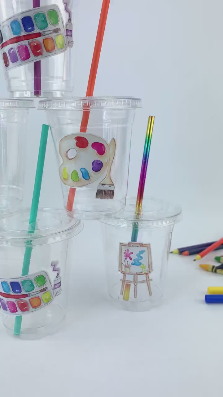 Art Party Drink Cups 12 Set - Disposable Plastic Drink Cups, Paint Birthday Cups, Painting Party Supplies, Artist Party, Art Birthday Party
