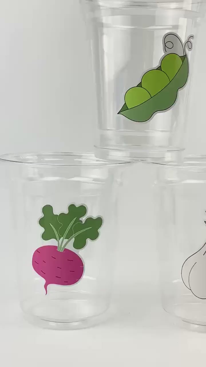 Veggie Party Cups 24ct 12oz Plastic Cups for Vegetable Garden Birthday Party Farmers Market Baby Shower Locally Grown Theme Favor Cups
