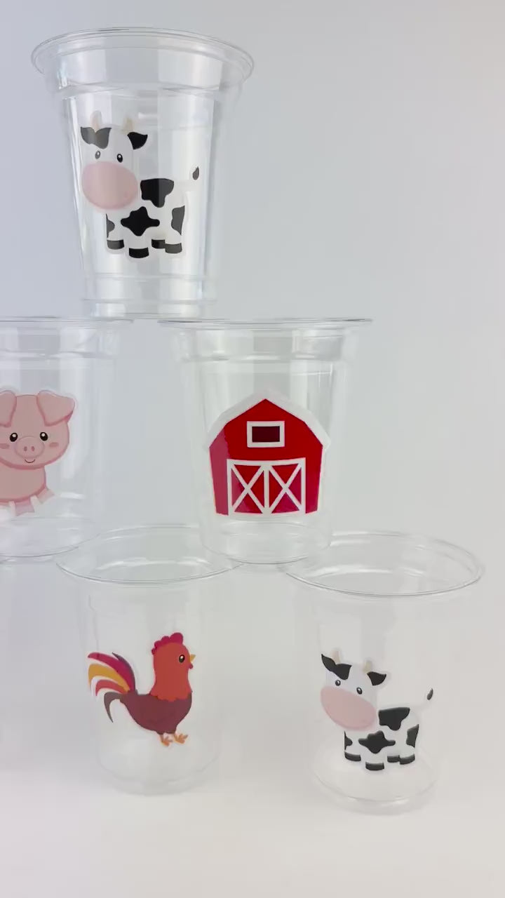 Farm Party Cups 24ct, Barnyard Clear Plastic Drink Cups, Farm Birthday Cups 12oz, Baby Shower Farm Cups