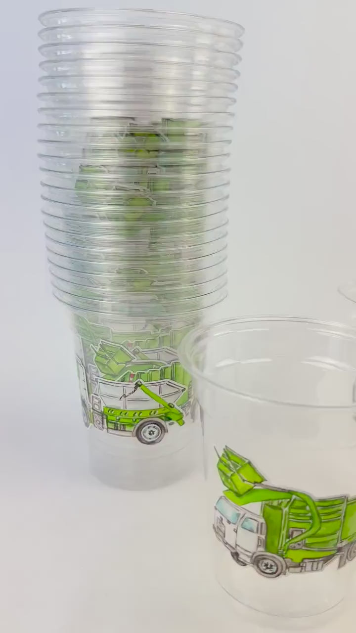 Garbage Truck Birthday Cups 24ct 12oz Plastic - Green Trash Truck Birthday Decorations Party Decor Favors Kids Birthday Cups Tableware