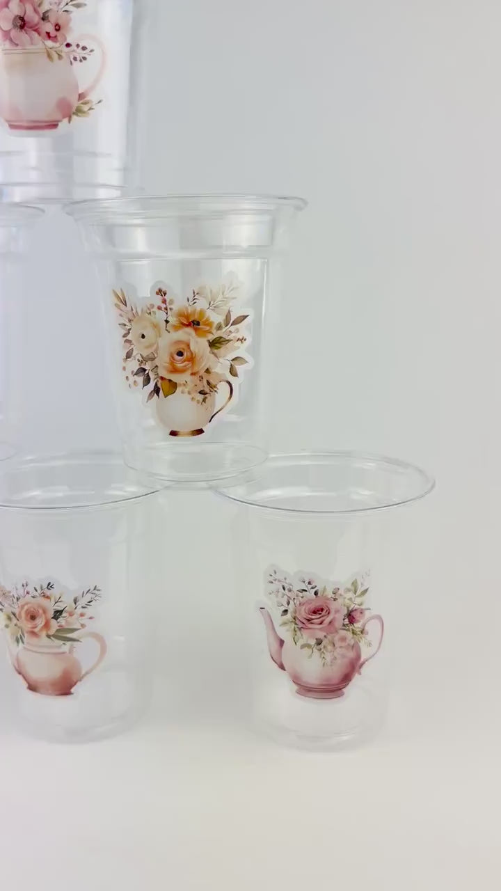 Floral Teapot Party Cups 24ct, Tea Party Drink Cups, Garden Party Tableware, Bridal Shower Cups
