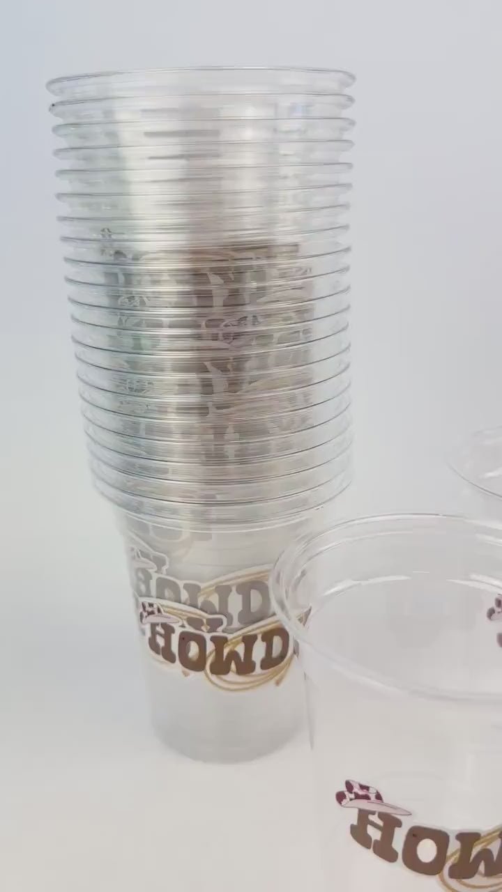 Cowboy Party Cups 24ct Howdy Hat Lasso Western Birthday Rodeo Baby Shower Cups Wild West Decor Favors Cold Drink Clear Plastic Cups 12oz