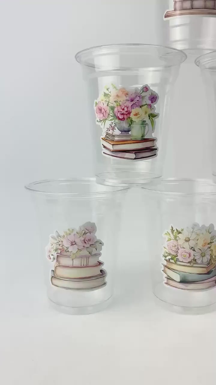 Floral Book Party Cups 24ct 12oz Plastic Cups – Library Theme New Chapter Shower Birthday Bookish Book Club Girls Night In Reading Storybook
