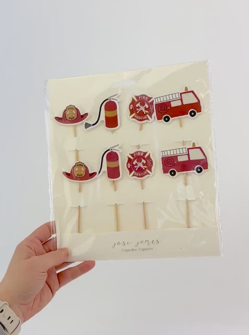 Firefighter Cake Toppers 8ct - Firetruck Birthday Cupcake Toppers, 1st Responder Party, Firefighter Baby Shower, Transportation Party Decor