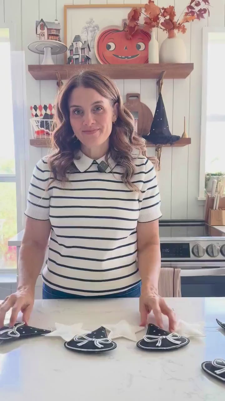 Puffy Felt Witch Hat Banner 6ft - Halloween Garland with Stars, Reusable Witch Party Decoration, Wicked Theme Party Decor