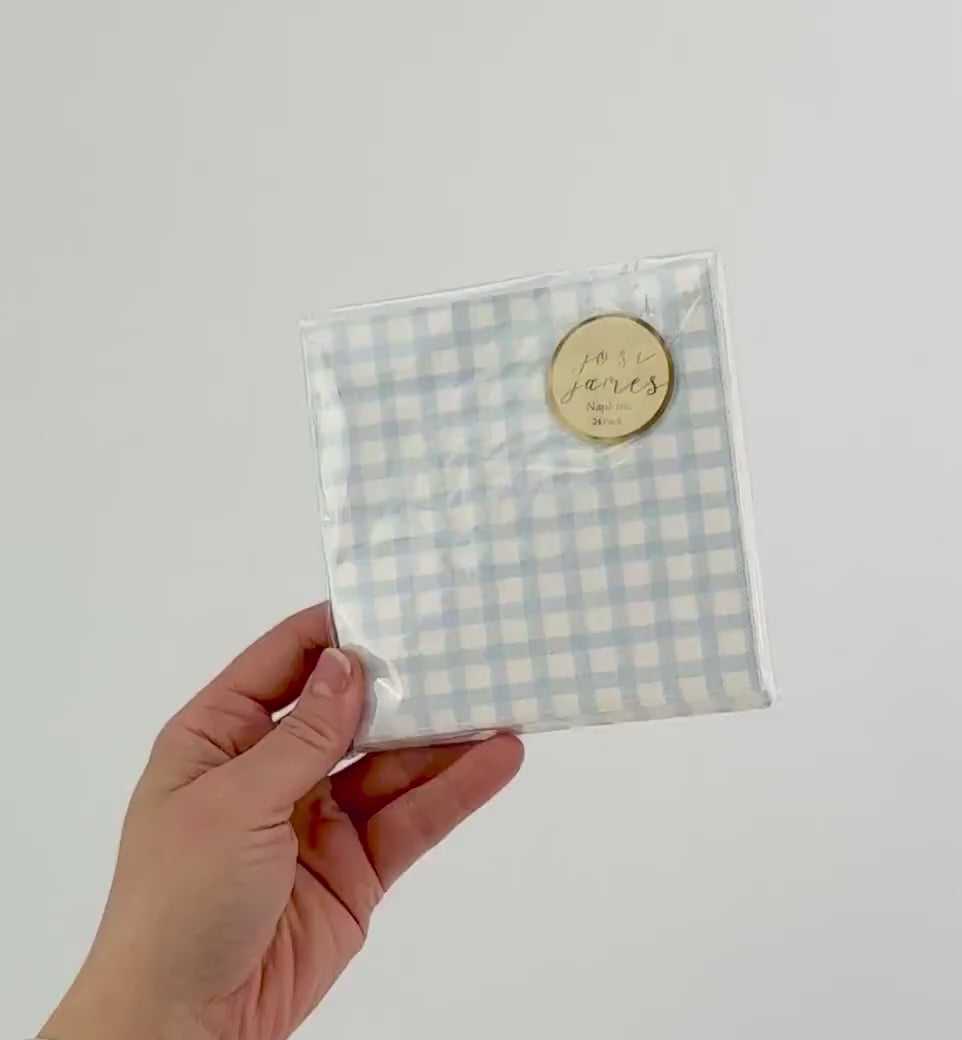 Blue Gingham Napkins 24ct - Blue Preppy Baby Shower Supplies, Spring Party Napkins, Something Blue Bridal Shower, Boy 1st Birthday Napkins