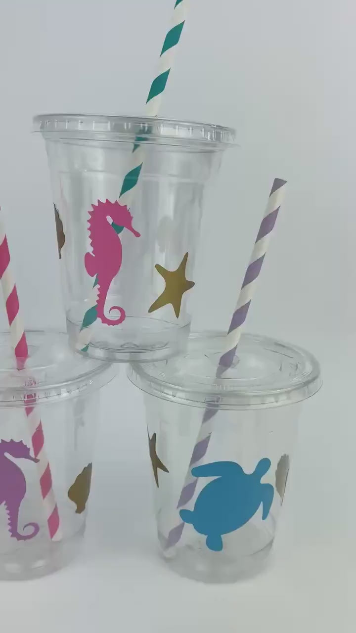 Ocean Party Cups 12ct - Mermaid Birthday Decorations, Ocean Bachelorette, Beach Party, Summer Birthday, Pool Party, Sea Animal Treat Cups