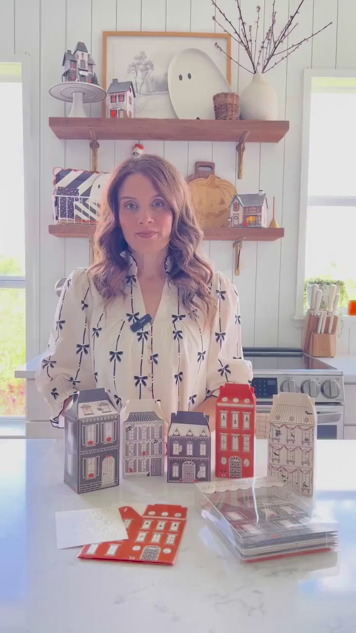 Halloween Village Treat Boxes 13pc - Haunted House Favor Boxes with Countdown Stickers 1-13, Halloween Party Favors,