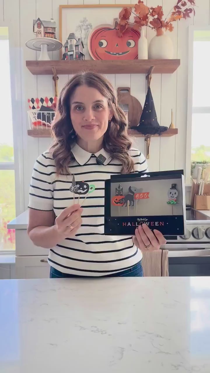 Halloween Cupcake Toppers | Tricks & Treats Party Picks | Halloween Cake Decorations Set of 8