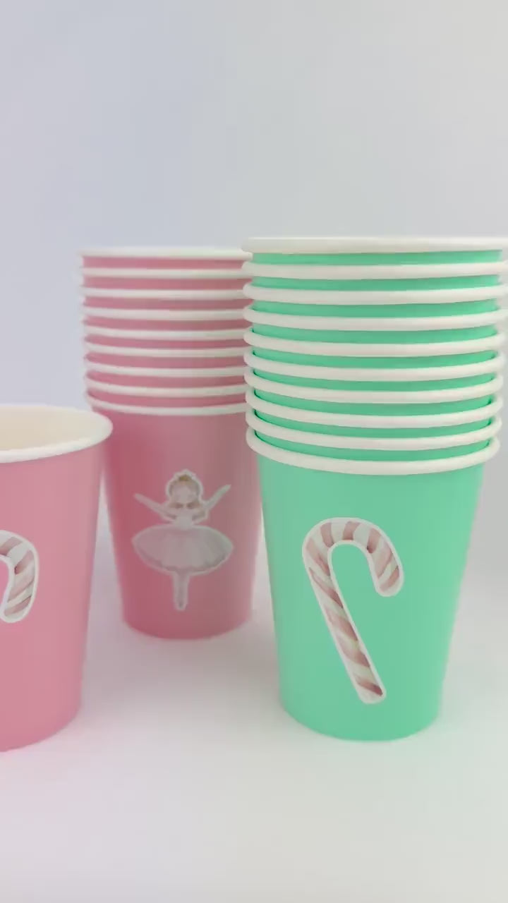 Nutcracker Christmas Cups 24ct 9oz Pink and Mint Paper Cups for Nutcracker Party Ballet Birthday Kids Holiday Drinks