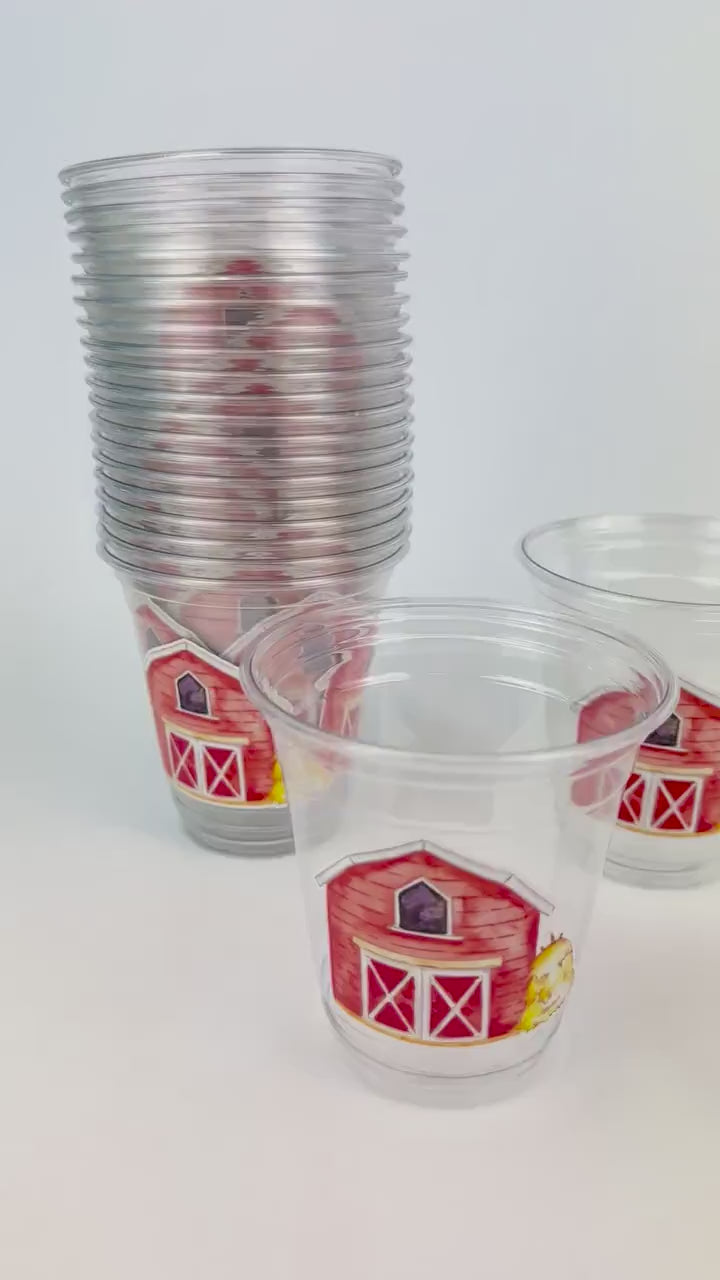 Farm Theme Party Cups 24ct 12oz Red Barn & Haystack Cups Barnyard Birthday Farm Animal Baby Shower Decor Kids Birthday Favors Farming Theme