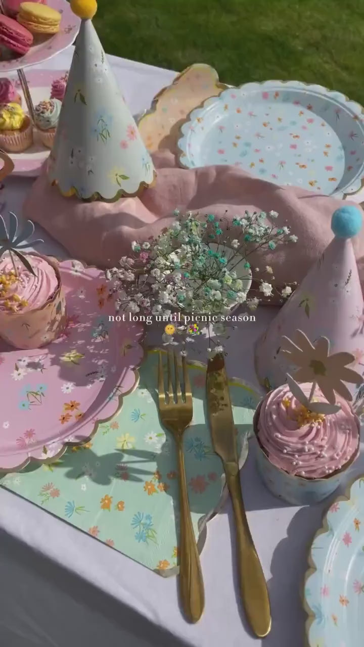 Floral Scalloped Paper Plates 8ct – 9" Tea Party Garden Plates, Spring Birthday, Baby Shower, Bridal or Bachelorette Party Tableware