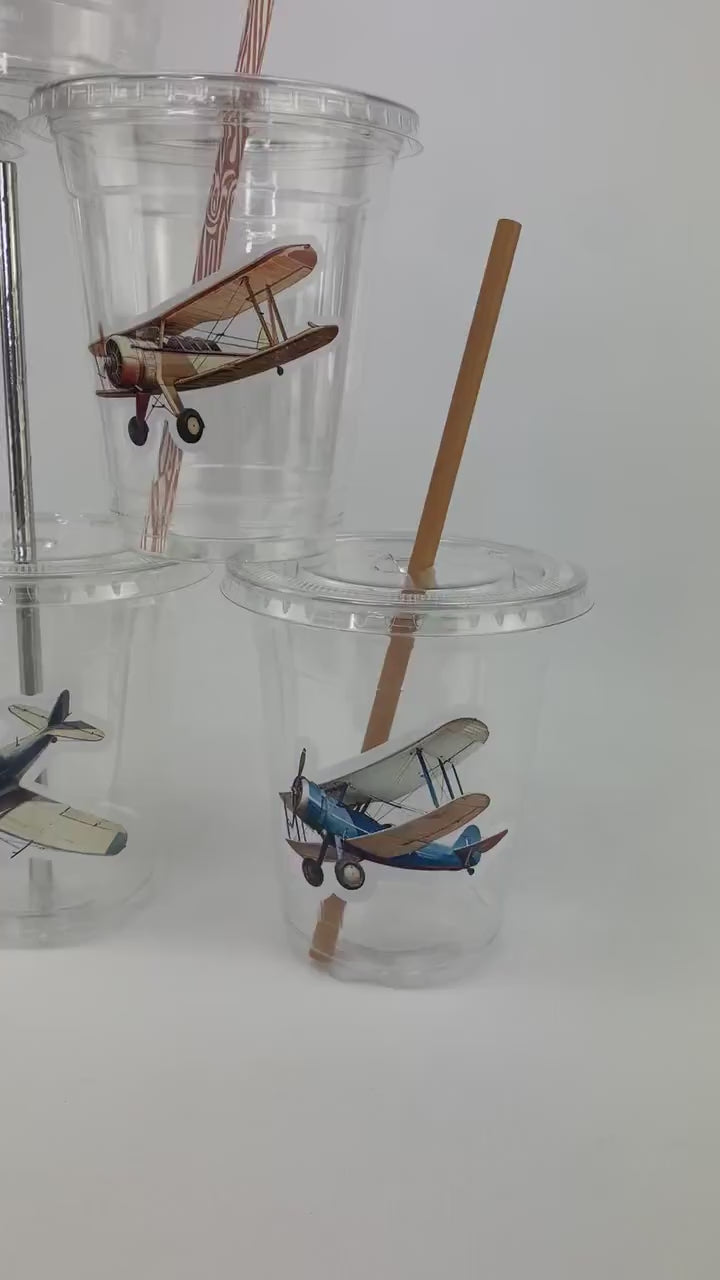 Vintage Airplane Cups - Plastic Treat Cups, Vintage Airplane Party, Aviation Baby Shower Decor, Time Flies Birthday, Retirement Party Cups