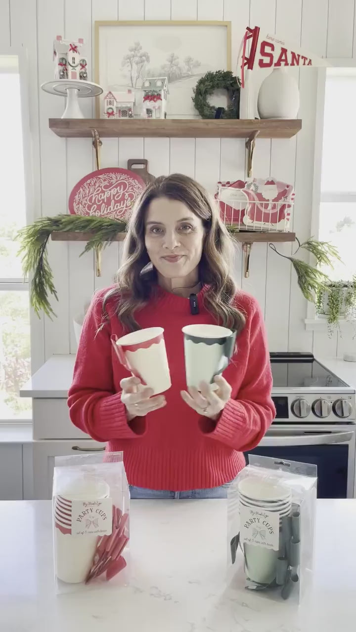 Coquette Bow Party Cups - Red Christmas Drink Cups, Holiday Birthday Decorations, Christmas Bridal Shower Party, Coquette Christmas Party