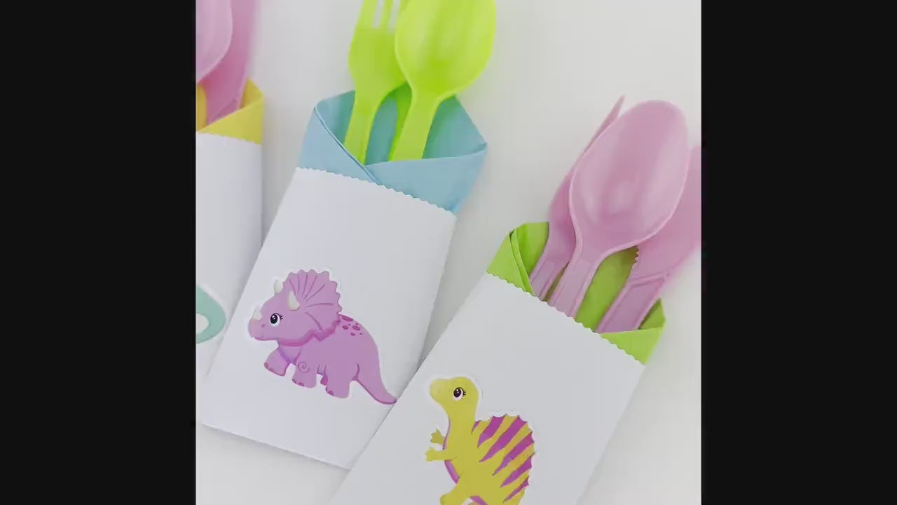 12-Set Pink Dinosaur Party Cutlery - Girl Dinosaur Birthday, Pink Dinosaur Birthday, Dinosaur Birthday Decorations, Pink Dinosaur Party