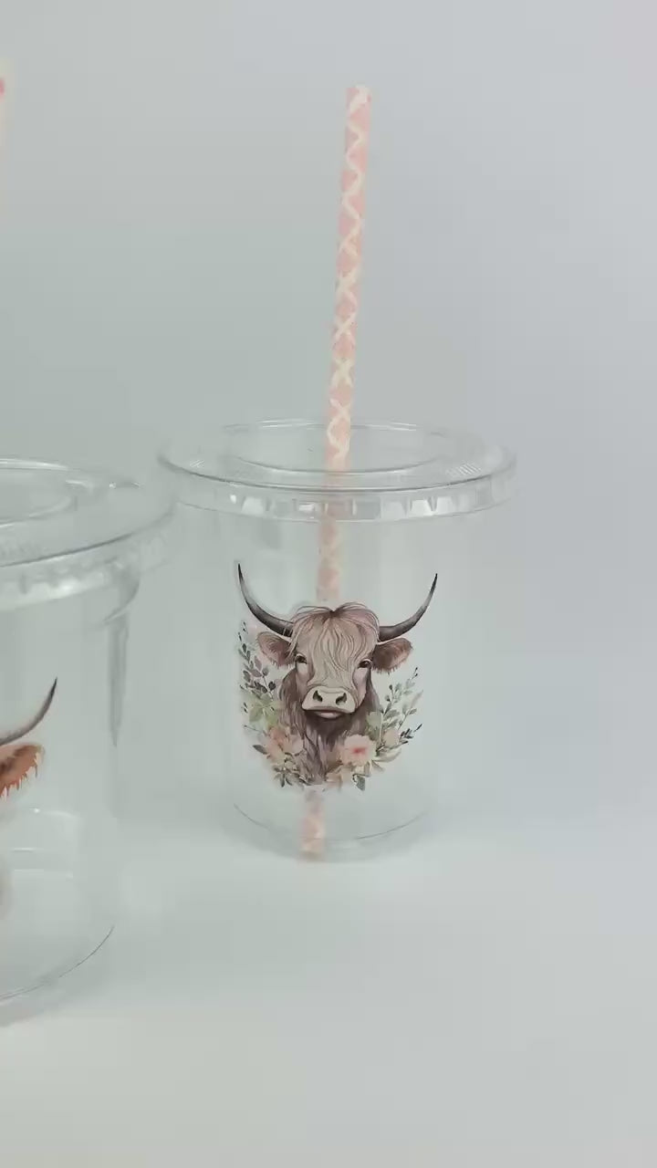 Floral Highland Cow Cups