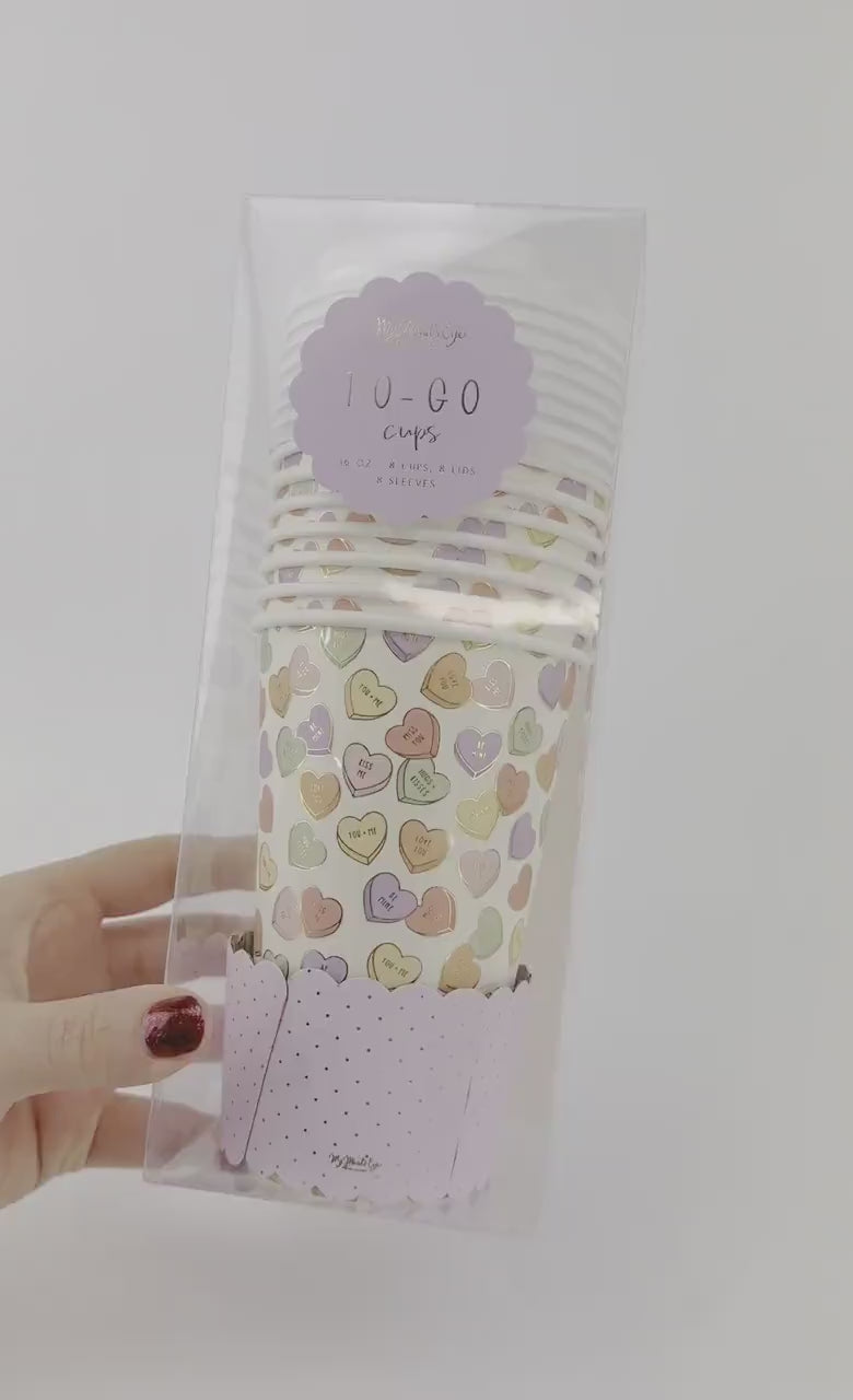 Conversation Hearts To Go Cups - Paper Coffee Cups, Hot Chocolate Bar, Pastel Valentine's Party, Valentine's Day Cups, Sweetheart Birthday