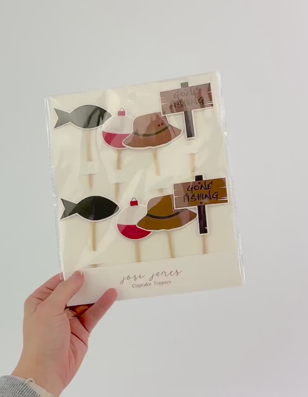 Fishing Cupcake Toppers 8ct - Cake Decor, Camping Birthday Decorations, Retirement Party Supplies, Fisherman Party Decor, Gone Fishing Party