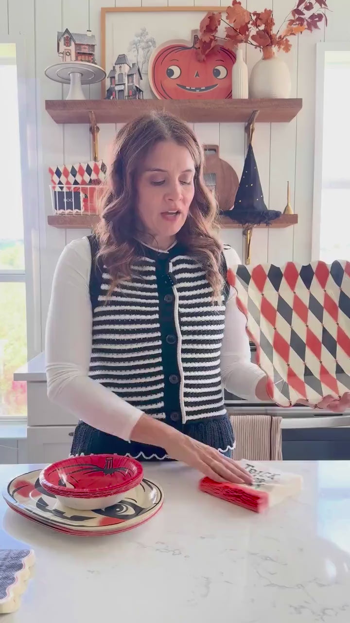 Trick or Treat Halloween Napkins | 24ct Fringed Orange Paper Cocktail Napkins | Spooky Party Tableware, Fall Party Decorations, Ghost Party