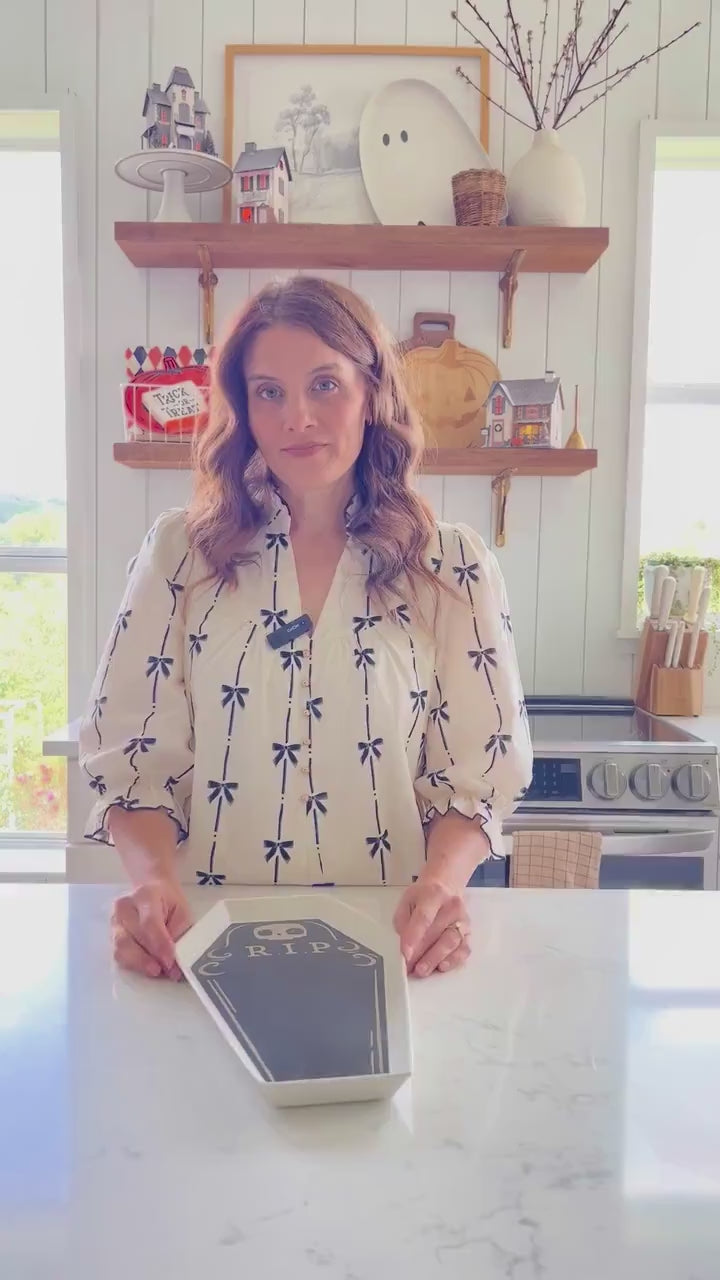 Halloween Coffin Tray 8x15in - Bamboo RIP Serving Platter, Eco-Friendly Tableware, Spooky Table Decor, Haunted House Party, Snack Tray