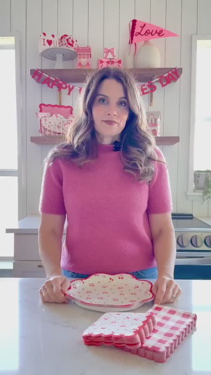 Cherry Birthday Party Plates 8ct, Scalloped Paper Plates, Cherry Sweet Theme, Baby Shower, Bridal Shower, Cherry on Top, 10in Plates