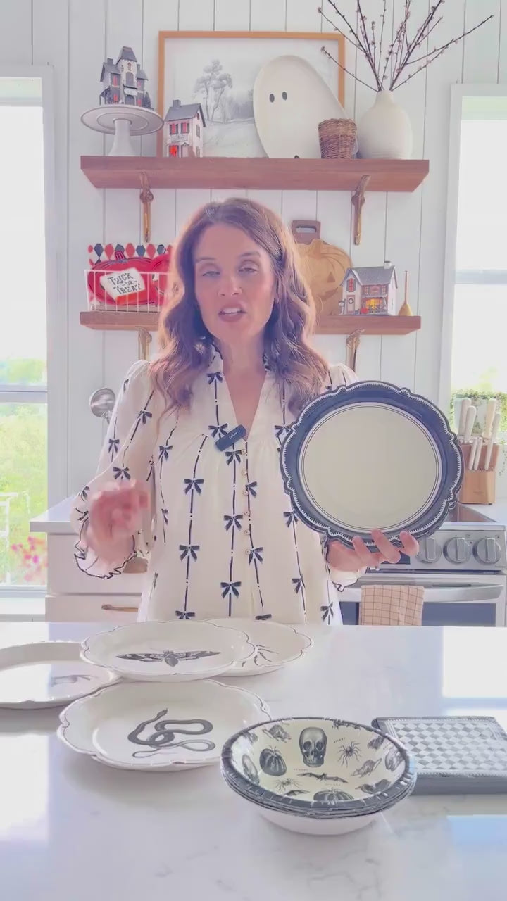 Halloween Paper Plates 8ct | 9" Dinner Size Spooky Party Plates with Spider, Bat, Snake & Moth Designs | Gothic Halloween Tableware