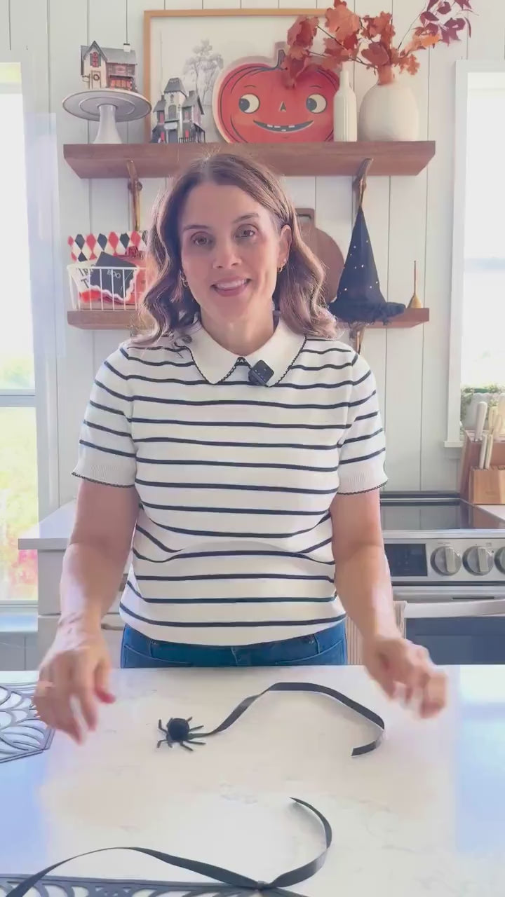 Spider Web Halloween Banner | 7ft Black Paper Garland with Hanging Spiders | Spooky Party Decoration for Haunted House & Kids Halloween