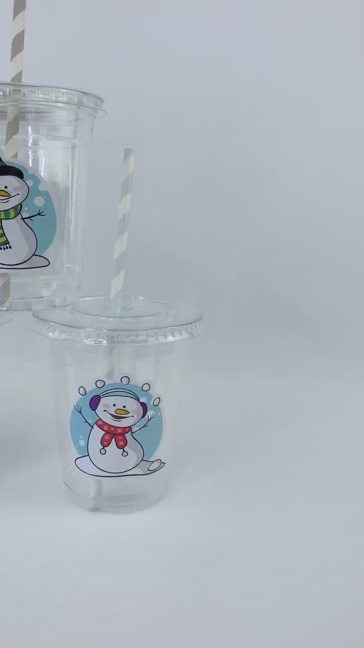 Snowman Party Cups - Christmas Party Supplies, Winter Holiday Party, Snowmen Party, Kids Christmas Table, Disposable Plastic Drink Cups