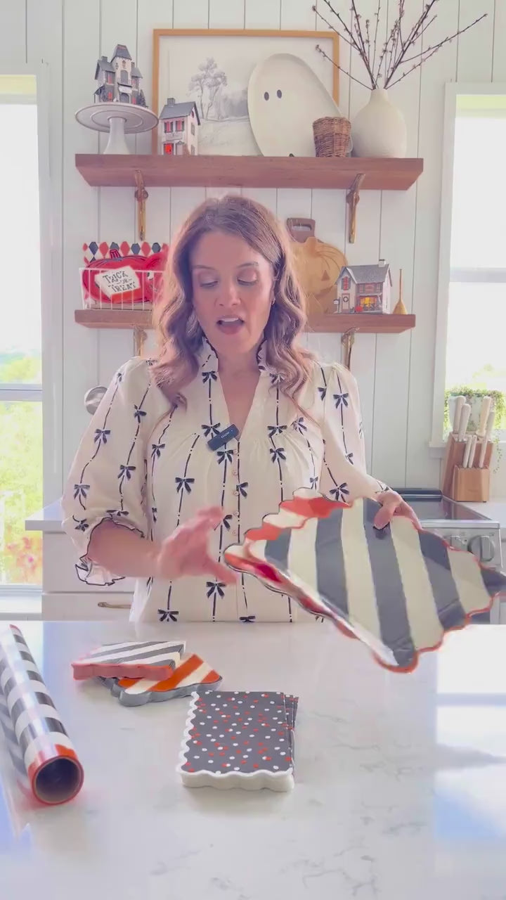 Halloween Napkins 5" Beverage Size 24ct - Orange Black Striped Napkins, Construction Birthday Party Supplies, Disposable Paper Napkins