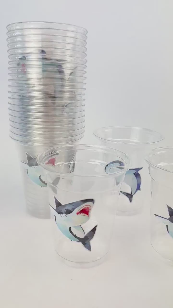 Shark Birthday Party Cups 24ct Great White Shark Hammerhead Ocean Birthday Summer Pool Party Decoration Surfing Theme Shark Baby Shower