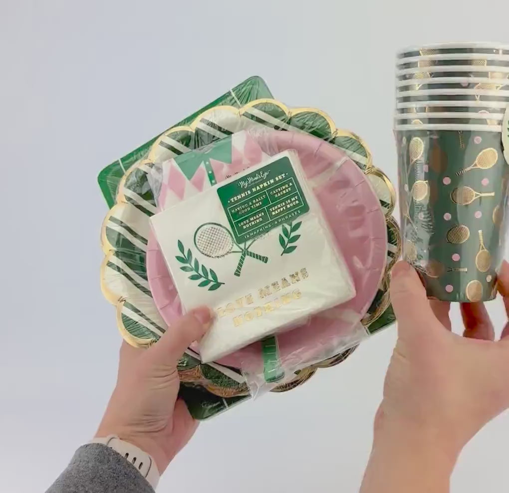 Striped Green Scalloped Dinner Plates - Tennis Birthday Plates, Golf Party Supplies, Country Club Wedding, Fiesta Baby Shower, Garden Party