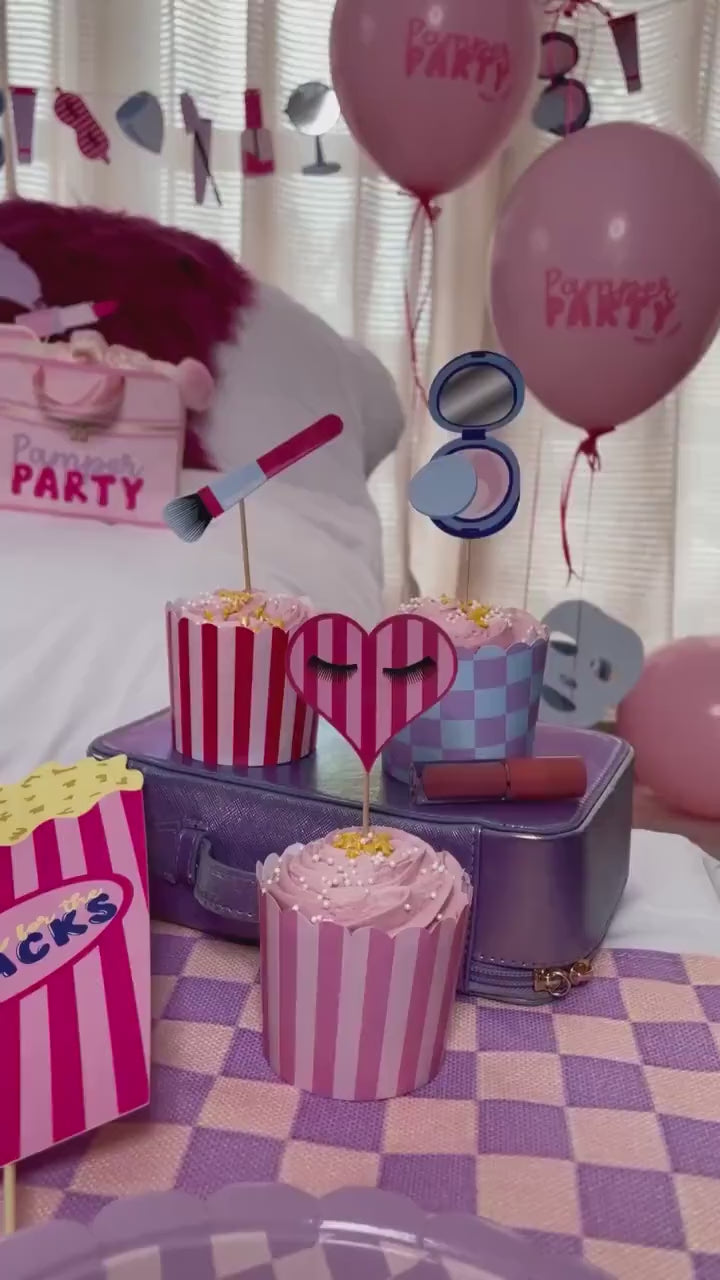 Pamper Party Spa Theme Banner 6.5ft – Beauty Garland with Lipstick, Nail Polish, Mirrors & More for Sleepover, Makeup, or Spa Birthday Decor