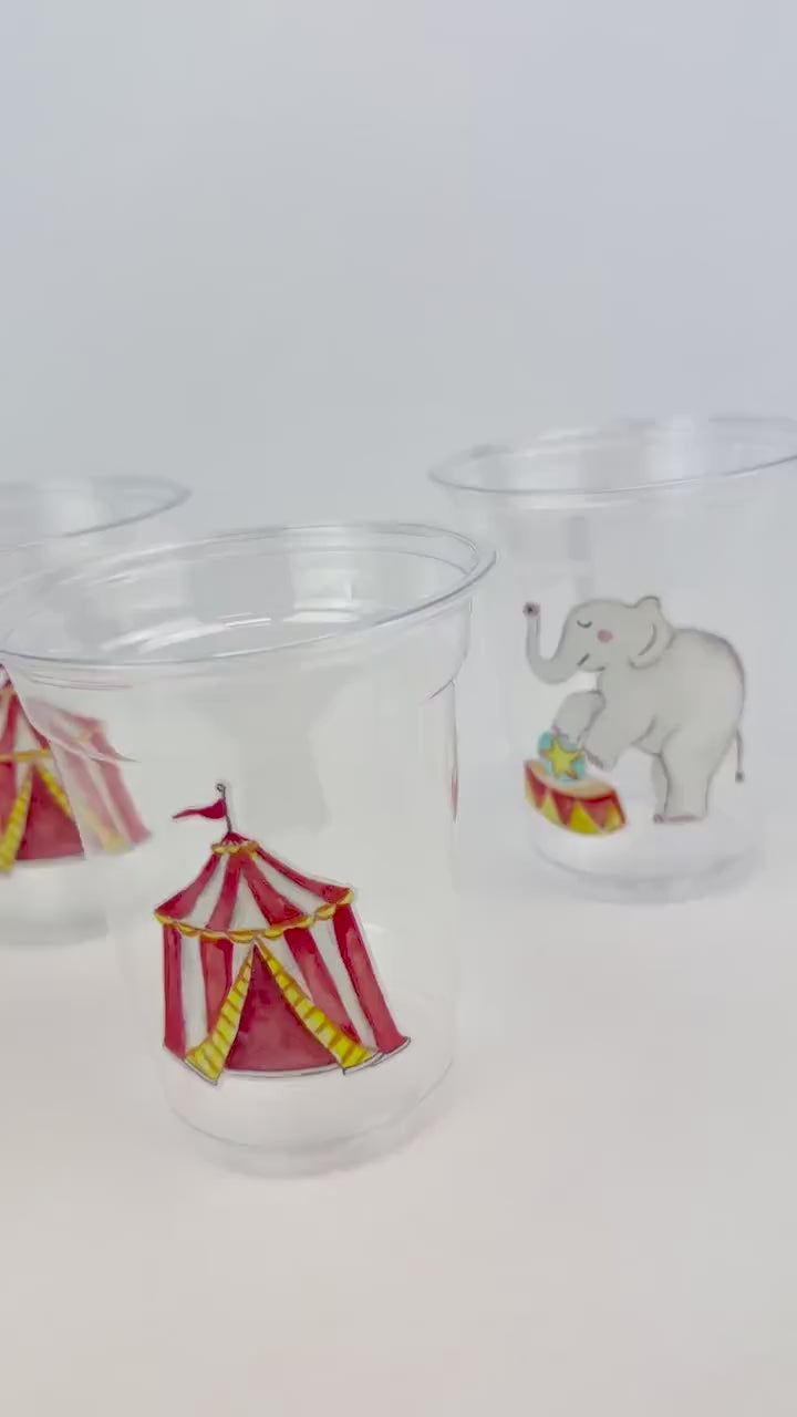 Circus Birthday Party Cups 24ct - Red Big Top Tent Circus Elephant Party Decorations Carnival Theme Kids Fair Baby Shower 12oz Plastic Cups