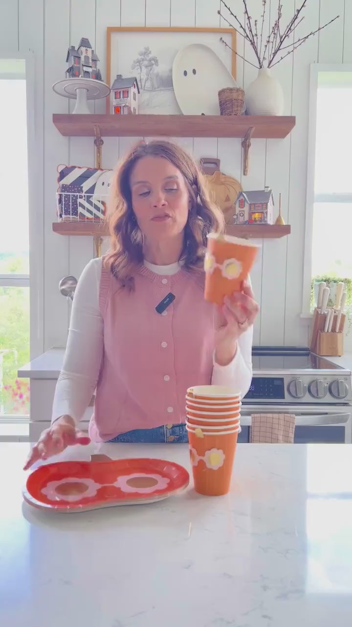 Groovy Pumpkin Shaped Plates 8ct | Large Halloween Paper Plates with Foil | Retro Pumpkin Party Supplies for Kids & Fall Birthday