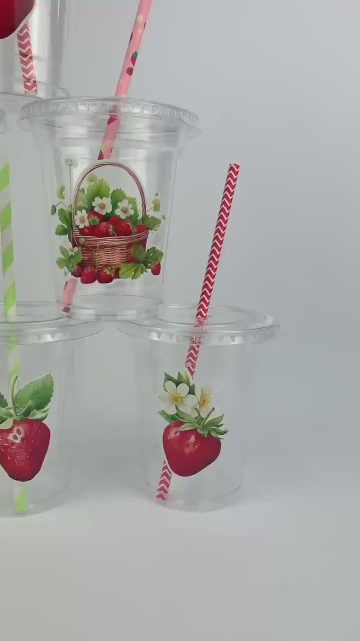 Strawberry Party Cups 12ct - Disposable Plastic Cups, Vegetable Garden Birthday, Fruit Birthday Favor Cups, Berry First Birthday, Fruit Cups