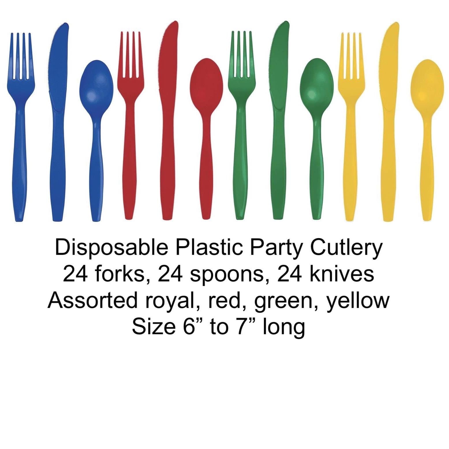 Primary Colors Plastic Cutlery 24 Guests - Stesha Party