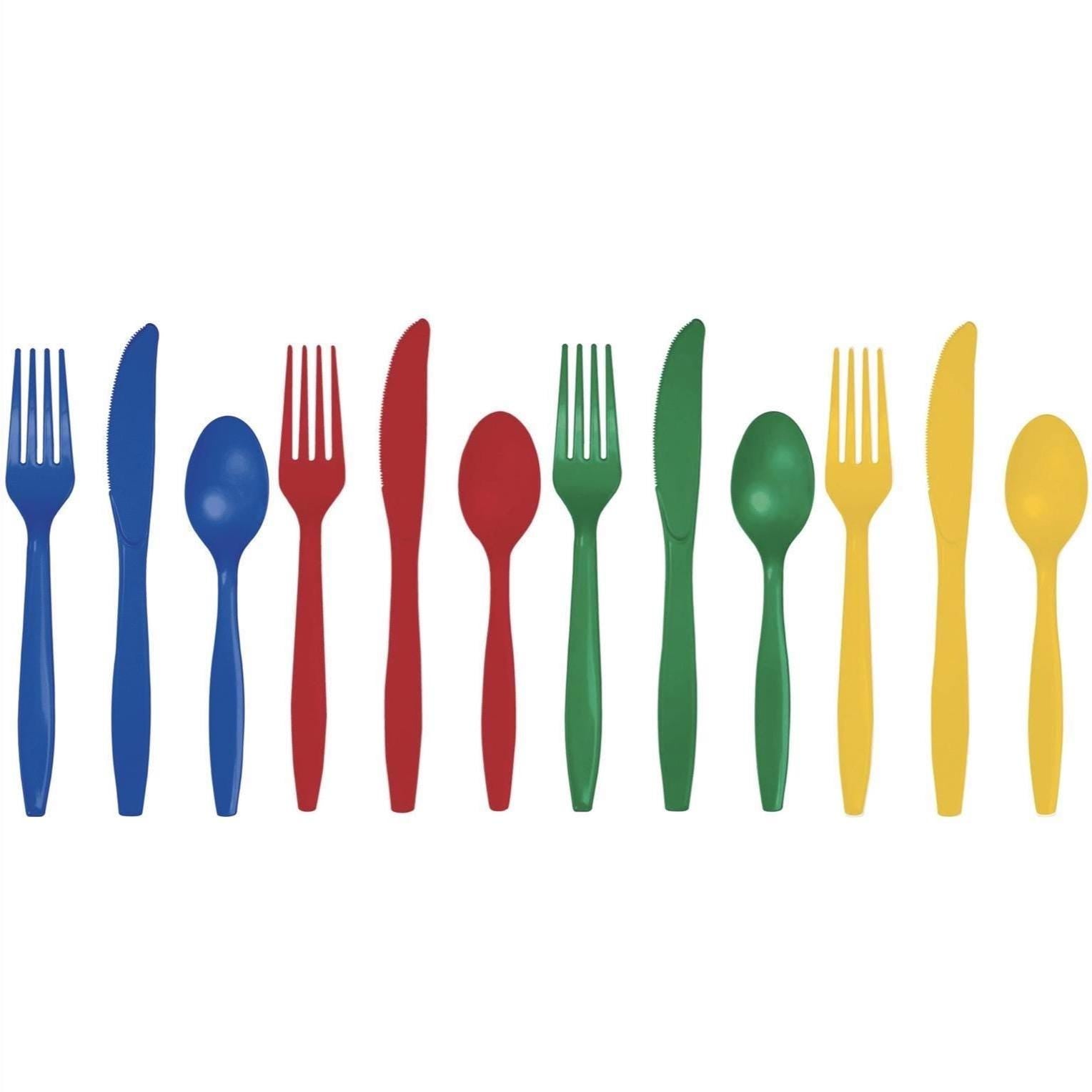 Primary Colors Plastic Cutlery 24 Guests - Stesha Party