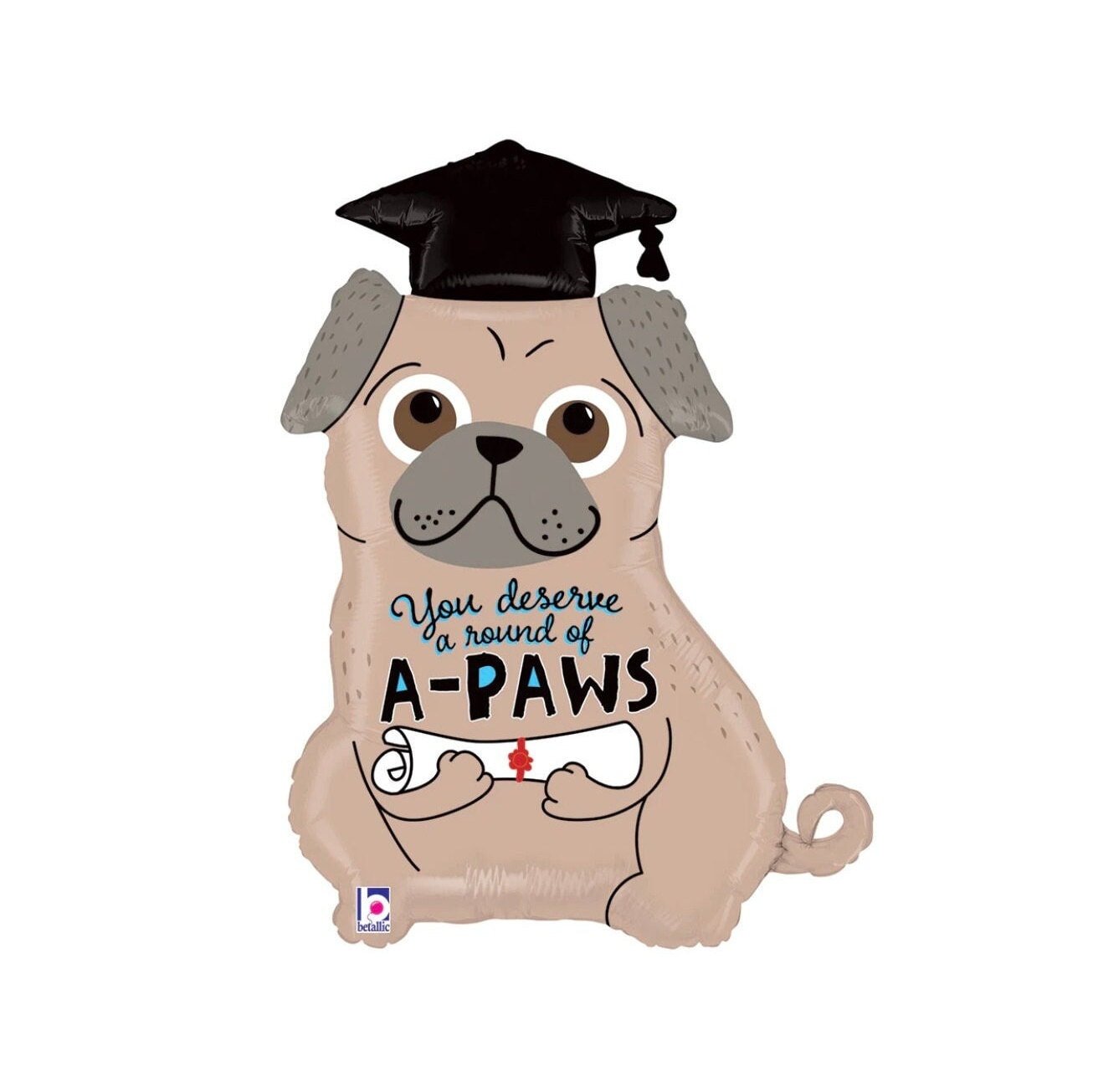Pug Dog Graduation Balloon 35"
